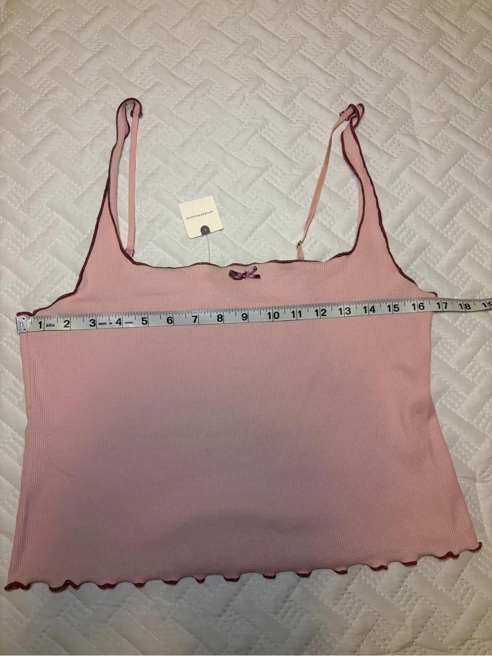 Anthropologie LyreBird | Pink Ribbed Square-Neck Pointelle Sleep Cami NWT